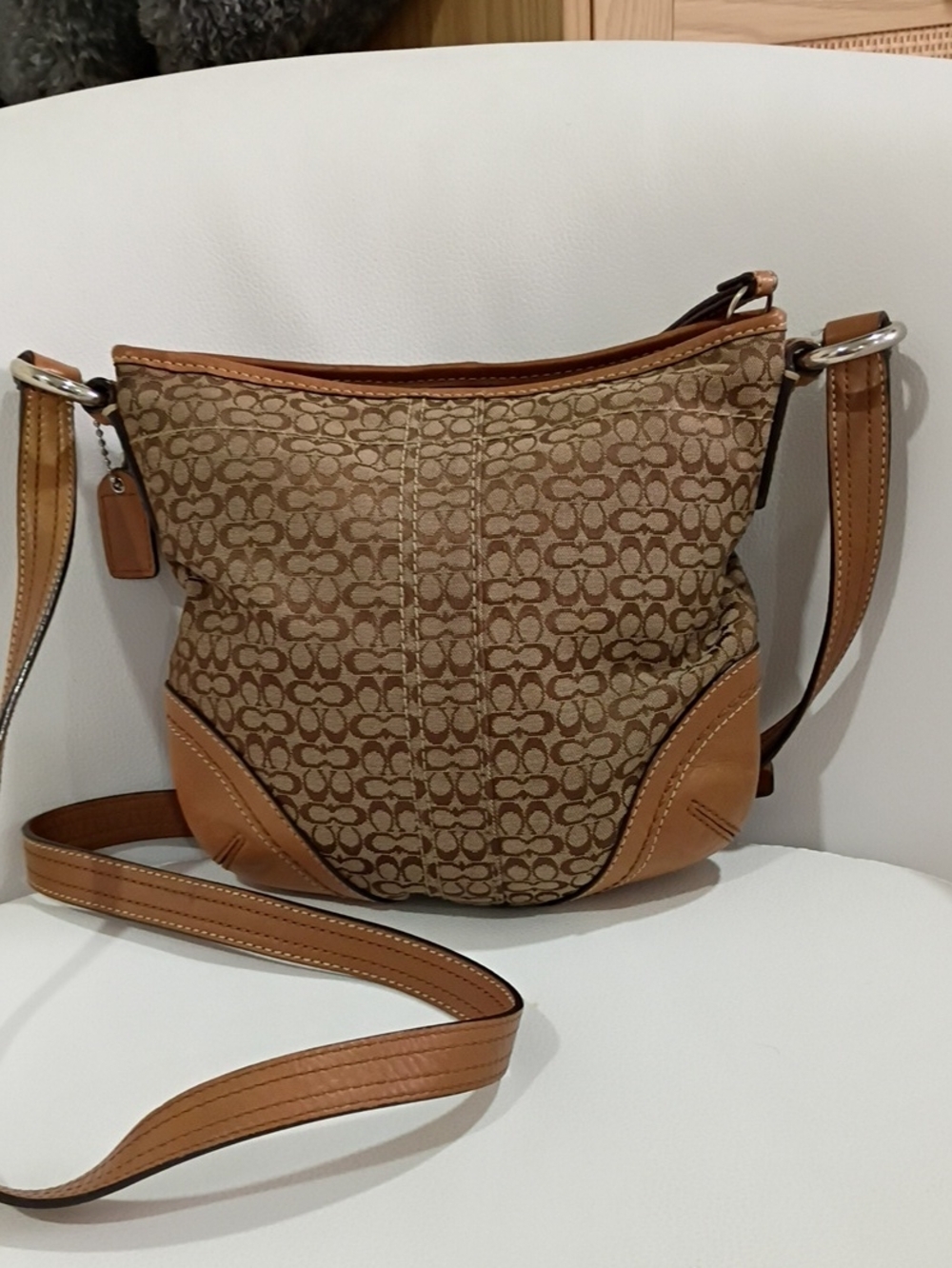 Coach Vintage Brown Signature Canvas Crossbody with Leather Trim Y2K - Picture 2 of 11
